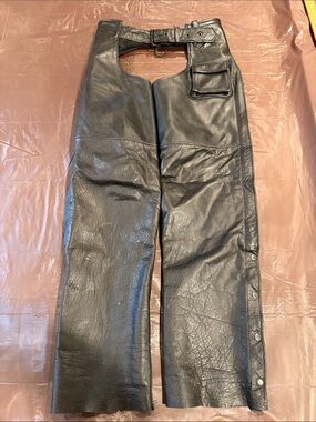 Unik Leather Motorcycle Riding Chaps Black Men's Size Medium